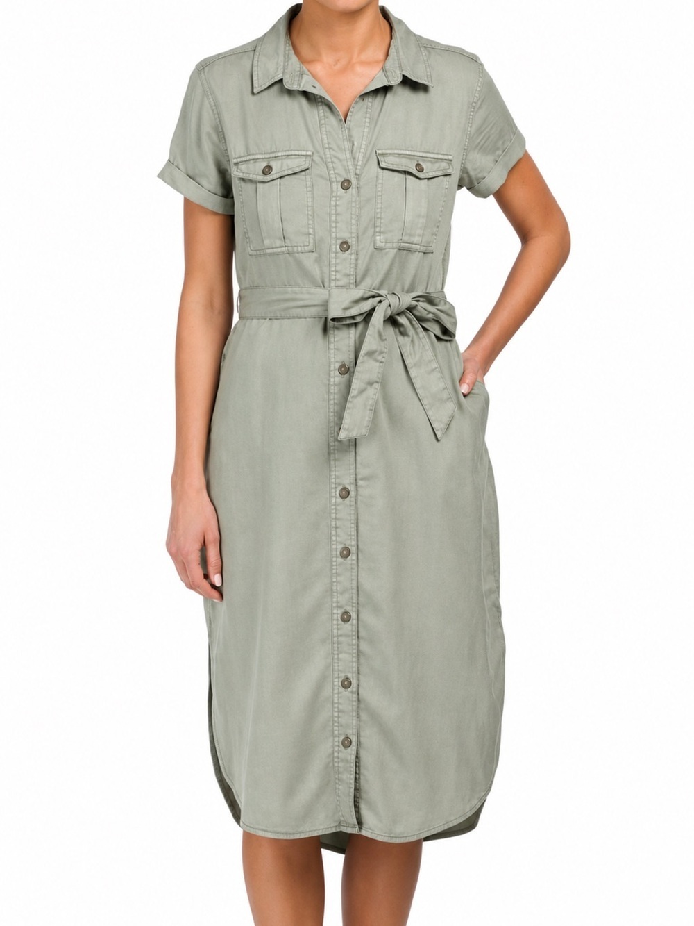 C & C California army green button down shirt dress, medium